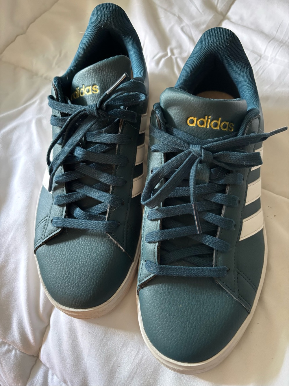Adidas Court Cloudfoam Dark Teal Casual Sneakers with White Stripes
